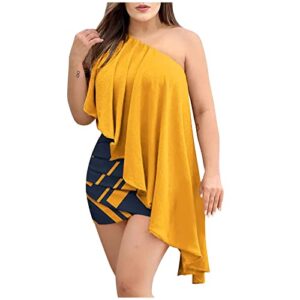 dresses for women 2023 elegant one shoulder short sleeve sequin wrap bodycon ruched irregular fashion sexy sun 2023 summer sequin cut out cocktail wedding dresses yellow xl