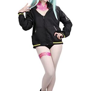 C-ZOFEK Rebecca Cosplay Outfits Black Coat Halloween Costume (X-Large) with Tattoo Stickers (pink)