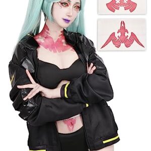 C-ZOFEK Rebecca Cosplay Outfits Black Coat Halloween Costume (X-Large) with Tattoo Stickers (pink)