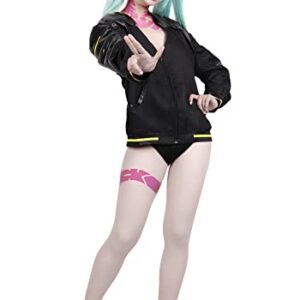 C-ZOFEK Rebecca Cosplay Outfits Black Coat Halloween Costume (X-Large) with Tattoo Stickers (pink)