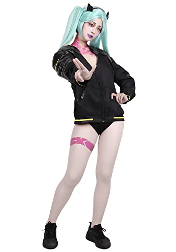 C-ZOFEK Rebecca Cosplay Outfits Black Coat Halloween Costume (X-Large) with Tattoo Stickers (pink)