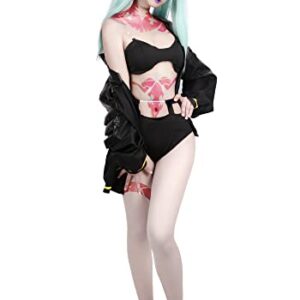 C-ZOFEK Rebecca Cosplay Outfits Black Coat Halloween Costume (X-Large) with Tattoo Stickers (pink)