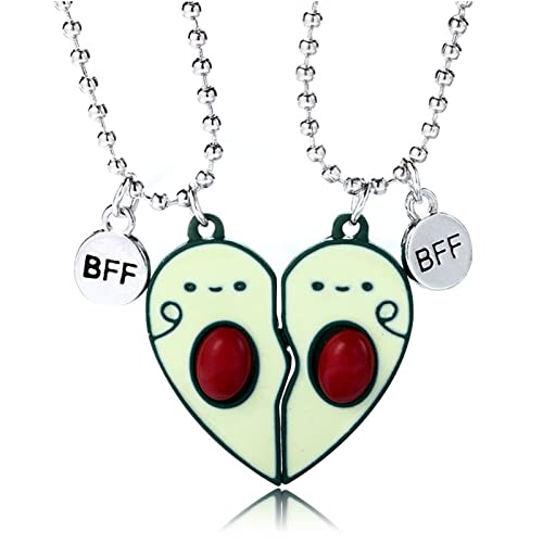 2-3Pcs Cute Magnetic Half Broken Heart Koala Panda Engraved BFF Pendant Best Friend Necklace for Women Girl Men Boy Lovely Love Heart Necklace Friendship Couple Forever Jewelry-avocado