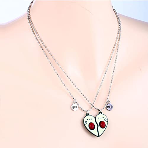 2-3Pcs Cute Magnetic Half Broken Heart Koala Panda Engraved BFF Pendant Best Friend Necklace for Women Girl Men Boy Lovely Love Heart Necklace Friendship Couple Forever Jewelry-avocado