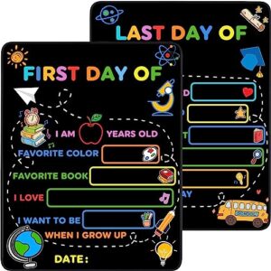 first & last day of school board sign, 14x11 inch back to school chalkboard sign reusable - 1st and last day of kindergarten grade preschool sign, double-sided back to school supplies for kids