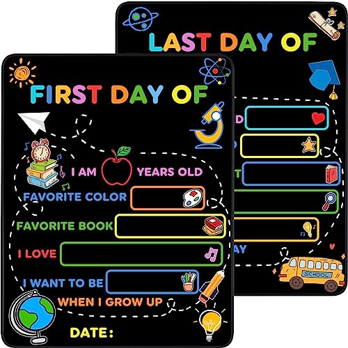 First & Last Day of School Board Sign, 14x11 Inch Back to School Chalkboard Sign Reusable - 1st and Last Day of Kindergarten Grade Preschool Sign, Double-Sided Back to School Supplies for Kids