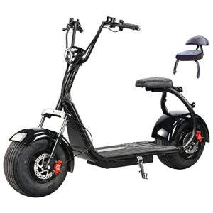 ehoodax 3000w fat tire electric scooter with 2 seats，adults citycoco scooters up to 32 mph & 60v 20ah lithium removable battery with alarm anti-theft device us charger (20ah)
