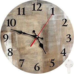 round wall clock silent non-ticking clock 10 inch, contemporary brown beige grey home decor for living room, bathroom, bedroom, kitchen, office and school