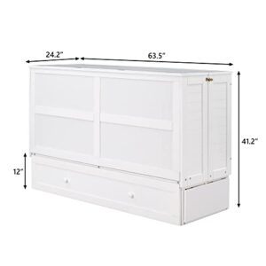 Queen Cube Cabinet Bed Space-Saving Murphy Bed with Drawer and Side Shelves for Multipurpose Guest Room or Home Office