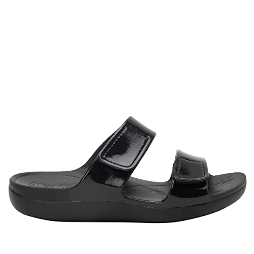 Alegria Womens Orbyt Black Gloss Double Strap Lightweight Recovery Slide Comfort Sandal 8-8.5 M US