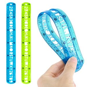 prasacco 2 pieces color flexible rulers, 12 inch soft bendable plastic transparent rulers, clear straight ruler with inches transparent shatterproof straight ruler for school classroom house office