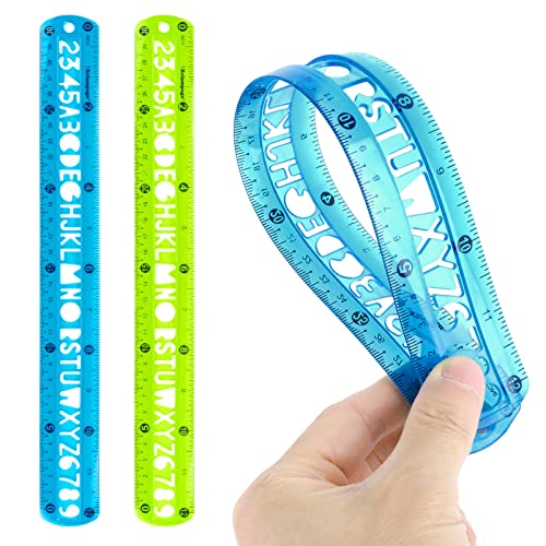 Prasacco 2 Pieces Color Flexible Rulers, 12 Inch Soft Bendable Plastic Transparent Rulers, Clear Straight Ruler with Inches Transparent Shatterproof Straight Ruler for School Classroom House Office