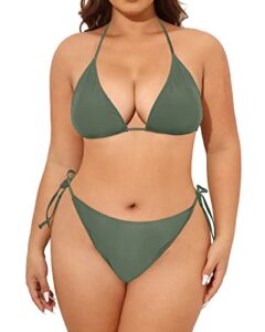 tempt me women plus size triangle bikini string two piece halter tie side swimsuit army green 16 plus