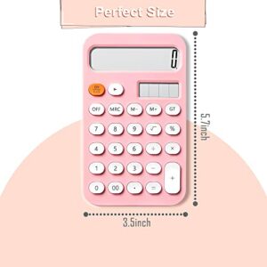 Standard Calculator 12 Digit,Desktop Dual Power Battery and Solar,Desk Calculator with Large LCD Display for Office,School, Home & Business Use,Automatic Sleep.5.7 * 3.5in (Pink)