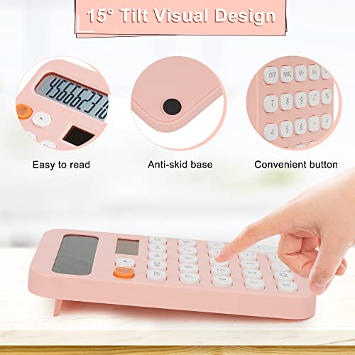 Standard Calculator 12 Digit,Desktop Dual Power Battery and Solar,Desk Calculator with Large LCD Display for Office,School, Home & Business Use,Automatic Sleep.5.7 * 3.5in (Pink)