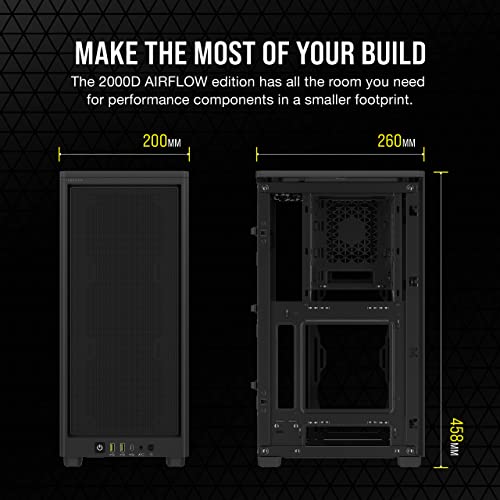 Corsair 2000D Airflow Mini-ITX PC Case - Mini-ITX Form-Factor - Steel Mesh Panels - Three-Slot GPU Support - Cooling-Optimized Interior - Modern Front Panel I/O - Black