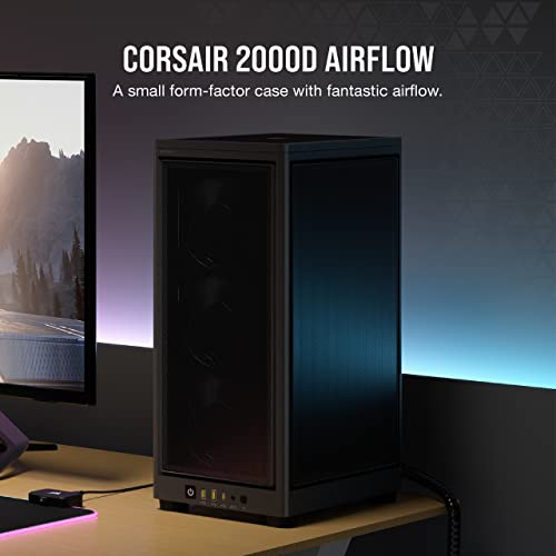 Corsair 2000D Airflow Mini-ITX PC Case - Mini-ITX Form-Factor - Steel Mesh Panels - Three-Slot GPU Support - Cooling-Optimized Interior - Modern Front Panel I/O - Black