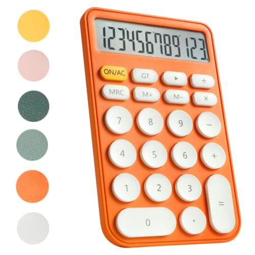 AOAILION Standard Calculator 12 Digit with Large LCD Display and Big Buttons,Cute Calculator,Desktop Calculator for Office, Home, School (Orange+White)