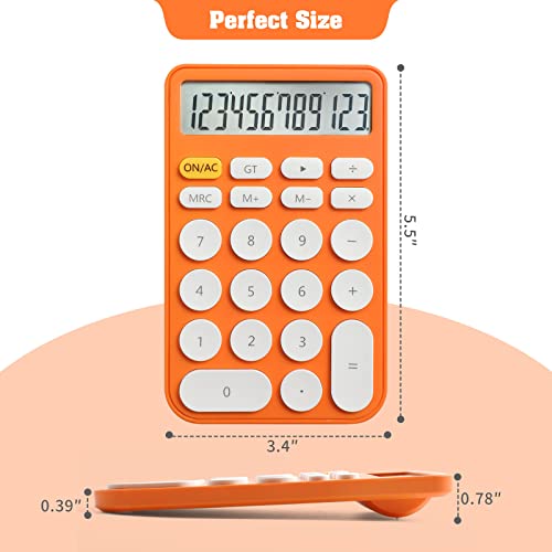 AOAILION Standard Calculator 12 Digit with Large LCD Display and Big Buttons,Cute Calculator,Desktop Calculator for Office, Home, School (Orange+White)