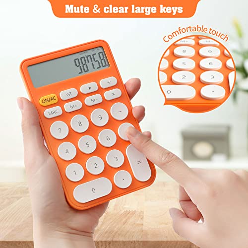 AOAILION Standard Calculator 12 Digit with Large LCD Display and Big Buttons,Cute Calculator,Desktop Calculator for Office, Home, School (Orange+White)