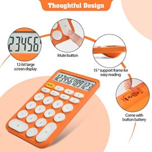 AOAILION Standard Calculator 12 Digit with Large LCD Display and Big Buttons,Cute Calculator,Desktop Calculator for Office, Home, School (Orange+White)