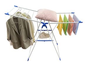 ichofun clothes drying rack, foldable 2-tier drying racks for laundry, large foldable laundry stand with height-adjustable gullwings, for clothes, towels, linens, indoor/outdoor, bluewhite 50"