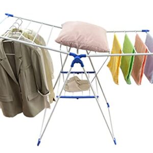 ichofun Clothes Drying Rack, Foldable 2-Tier Drying Racks for Laundry, Large Foldable Laundry Stand with Height-Adjustable Gullwings, for Clothes, Towels, Linens, Indoor/Outdoor, BlueWhite 50"