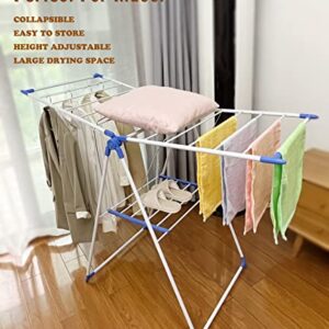 ichofun Clothes Drying Rack, Foldable 2-Tier Drying Racks for Laundry, Large Foldable Laundry Stand with Height-Adjustable Gullwings, for Clothes, Towels, Linens, Indoor/Outdoor, BlueWhite 50"