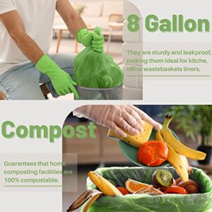 Eargardin Compostable 8 Gallon Trash Bags 100% Compost Small Garbage Bag Extra Thick 0.91 Mil for Kitchen Bathroom BPI Certified 30 Counts, Green