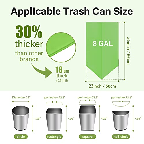 Eargardin Compostable 8 Gallon Trash Bags 100% Compost Small Garbage Bag Extra Thick 0.91 Mil for Kitchen Bathroom BPI Certified 30 Counts, Green