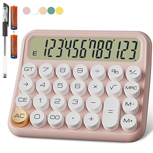 Mechanical Calculator 12 Digit Extra Large 5-Inch LCD Display, DECKLIT Battery Desk Calculator, Big Buttons Easy to Press Use as Office Calculators Desktop, 15°Tilt Screen for Kids Calculator(Pink)