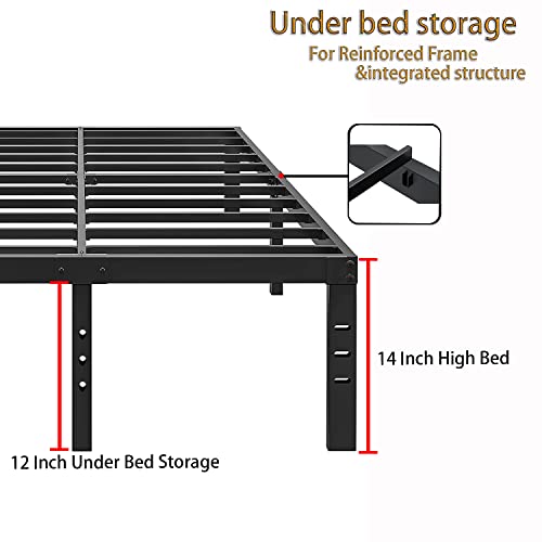 Caplisave Full Size High Metal Platform Bed Frame,Max 3500lbs Heavy Duty Metal Slat Support,14 Inch Underbed Storage,Easy Assembly，No Box Spring Needed，Black