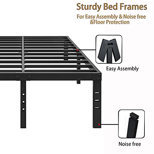 Caplisave Full Size High Metal Platform Bed Frame,Max 3500lbs Heavy Duty Metal Slat Support,14 Inch Underbed Storage,Easy Assembly，No Box Spring Needed，Black