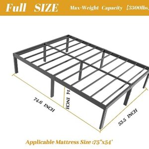 Caplisave Full Size High Metal Platform Bed Frame,Max 3500lbs Heavy Duty Metal Slat Support,14 Inch Underbed Storage,Easy Assembly，No Box Spring Needed，Black