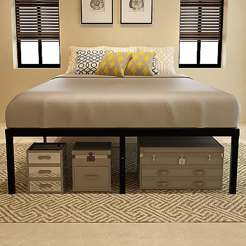 Caplisave Full Size High Metal Platform Bed Frame,Max 3500lbs Heavy Duty Metal Slat Support,14 Inch Underbed Storage,Easy Assembly，No Box Spring Needed，Black