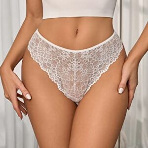 SweatyRocks Women's Lingerie Floral Lace Sheer Mesh Cut Out Thong Panties Underwear Plain White L