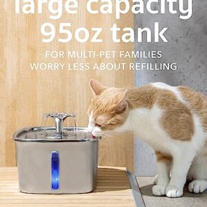 Innovation Award Winner - Veken 95oz/2.8L Stainless Steel Cat Water Fountain, Automatic Pet Fountain Dog Water Dispenser with Smart Pump for Cats, Dogs, Multiple Pets