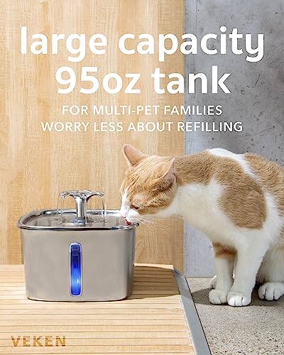 Innovation Award Winner - Veken 95oz/2.8L Stainless Steel Cat Water Fountain, Automatic Pet Fountain Dog Water Dispenser with Smart Pump for Cats, Dogs, Multiple Pets