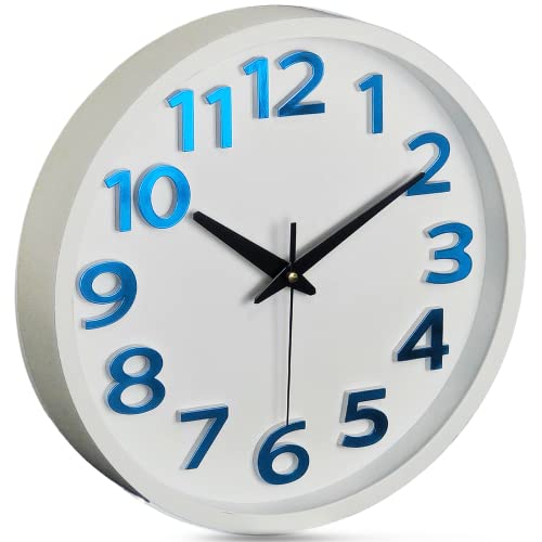 JVXYUIEH 12 Inch Wall Clock, Wall Clocks Battery Operated Modern, Silent Non Tiking Large Wall Clocks for Bedroom, Office Kitchen, Living Room, Classroom Decor (Blue)