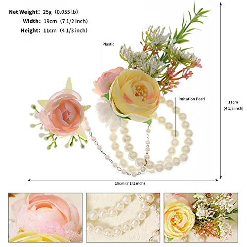 Yumikoo Rose Flower Wrist Corsage Bracelets - Prom Wedding Handmade Pearl Colorful Corsage for Women
