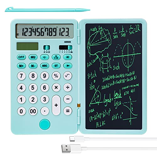 VEWINGL Calculator with Notepad,12 Digit Large Display Office Desk Calcultors,Dual Power Rechargeable and Solar 2 in1 Multi Function Calculator,Suitable for Office,School,Home and Business use (Cyan)