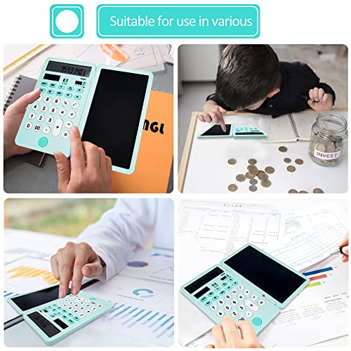 VEWINGL Calculator with Notepad,12 Digit Large Display Office Desk Calcultors,Dual Power Rechargeable and Solar 2 in1 Multi Function Calculator,Suitable for Office,School,Home and Business use (Cyan)