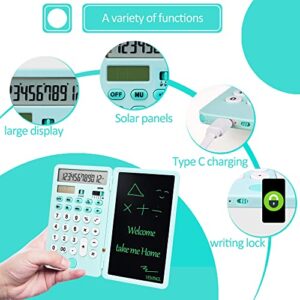 VEWINGL Calculator with Notepad,12 Digit Large Display Office Desk Calcultors,Dual Power Rechargeable and Solar 2 in1 Multi Function Calculator,Suitable for Office,School,Home and Business use (Cyan)