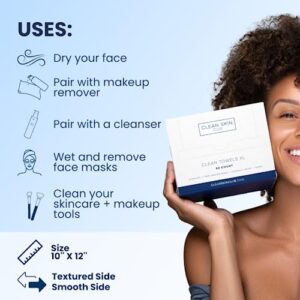 Clean Skin Club Clean Towels XL Travel, 3 Pack USDA Certified 100‪%‬ Biobased Dermatologist Approved Face Towel, Disposable Face Towelette, Facial Washcloth, Makeup Remover Dry Wipes, Ultra Soft, 30CT