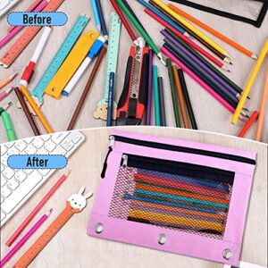 Pencil Pouch for 3 Ring Binder, 2 PCS Double Layer Binder Pencil Case with Zipper Puller, Transparent PVC Mesh Window Oxford Pencil Holder 3 Ring Binder Pencil Cases, Smooth Metal Zipper Pencil Pouches Set for School& Office Supplies