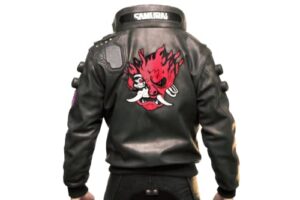 dripflex charcoal black cyberpunk 2077 ultimate gaming samurai motorcycle real leather bomber cosplay jacket costume