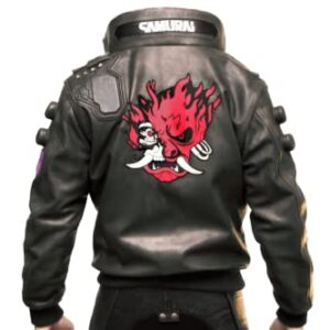 DRIPFLEX Charcoal Black Cyberpunk 2077 Ultimate Gaming Samurai Motorcycle Real Leather Bomber Cosplay Jacket Costume