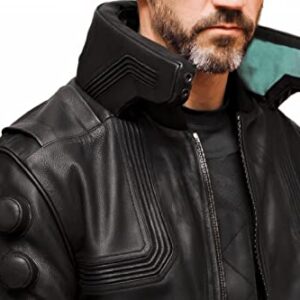 DRIPFLEX Charcoal Black Cyberpunk 2077 Ultimate Gaming Samurai Motorcycle Real Leather Bomber Cosplay Jacket Costume