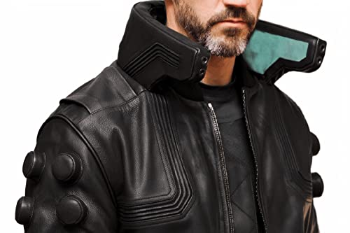 DRIPFLEX Charcoal Black Cyberpunk 2077 Ultimate Gaming Samurai Motorcycle Real Leather Bomber Cosplay Jacket Costume