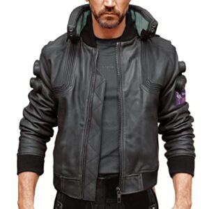 DRIPFLEX Charcoal Black Cyberpunk 2077 Ultimate Gaming Samurai Motorcycle Real Leather Bomber Cosplay Jacket Costume